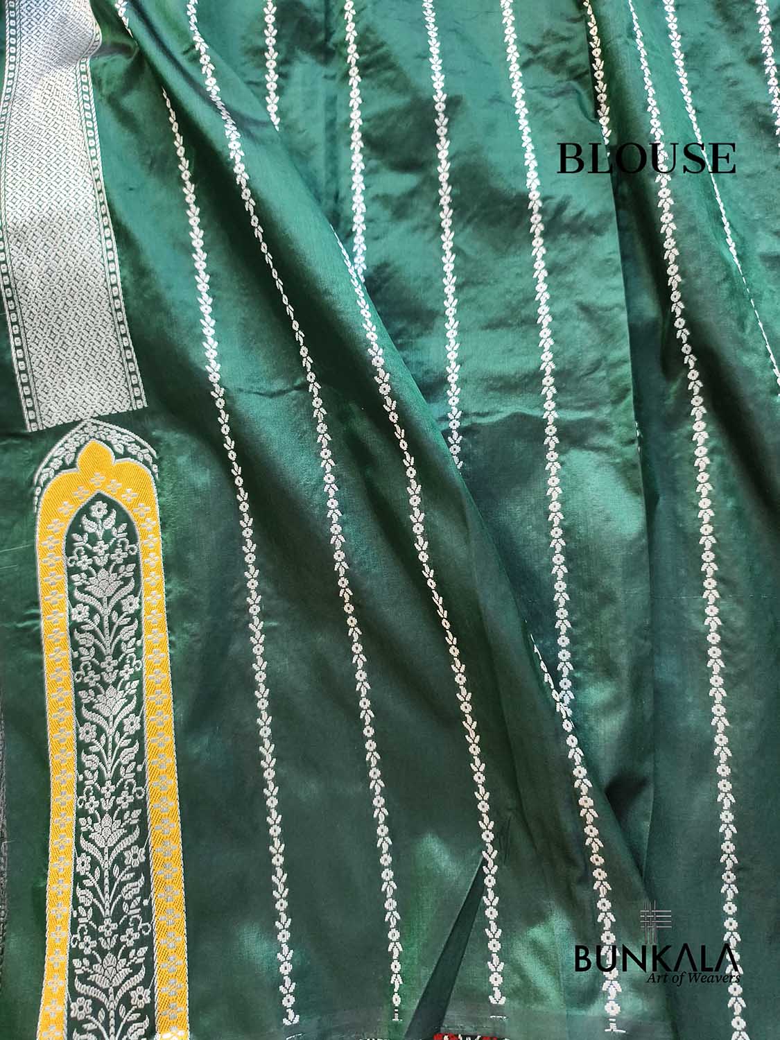 Bottle Green Meenakari Silver Zari Big Border Kadwa Handweaved Banarasi Pure Katan Silk Saree