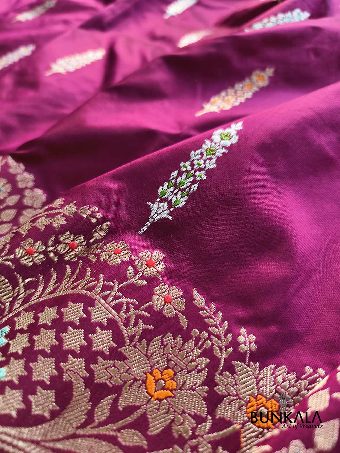 Magenta Pink Meenakari Big Border Kadwa Handweaved Banarasi Pure Katan Silk Saree