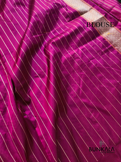 Magenta Pink Meenakari Big Border Kadwa Handweaved Banarasi Pure Katan Silk Saree