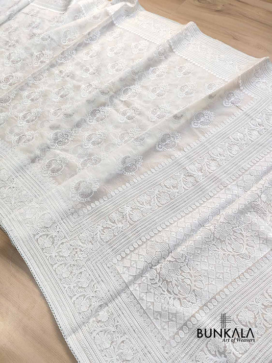 Ice Blue Resham Embroidered Banarasi Organza Saree