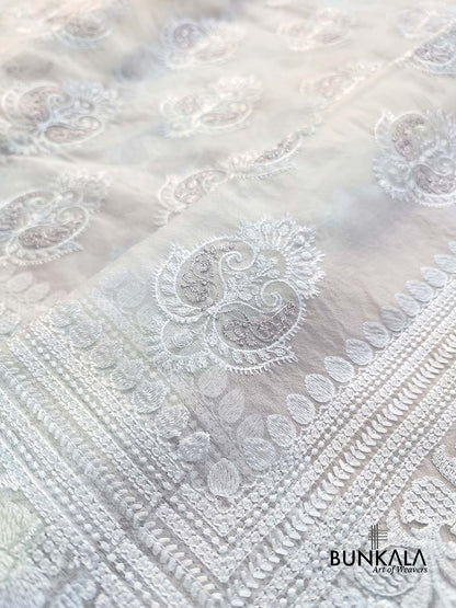 Ice Blue Resham Embroidered Banarasi Organza Saree