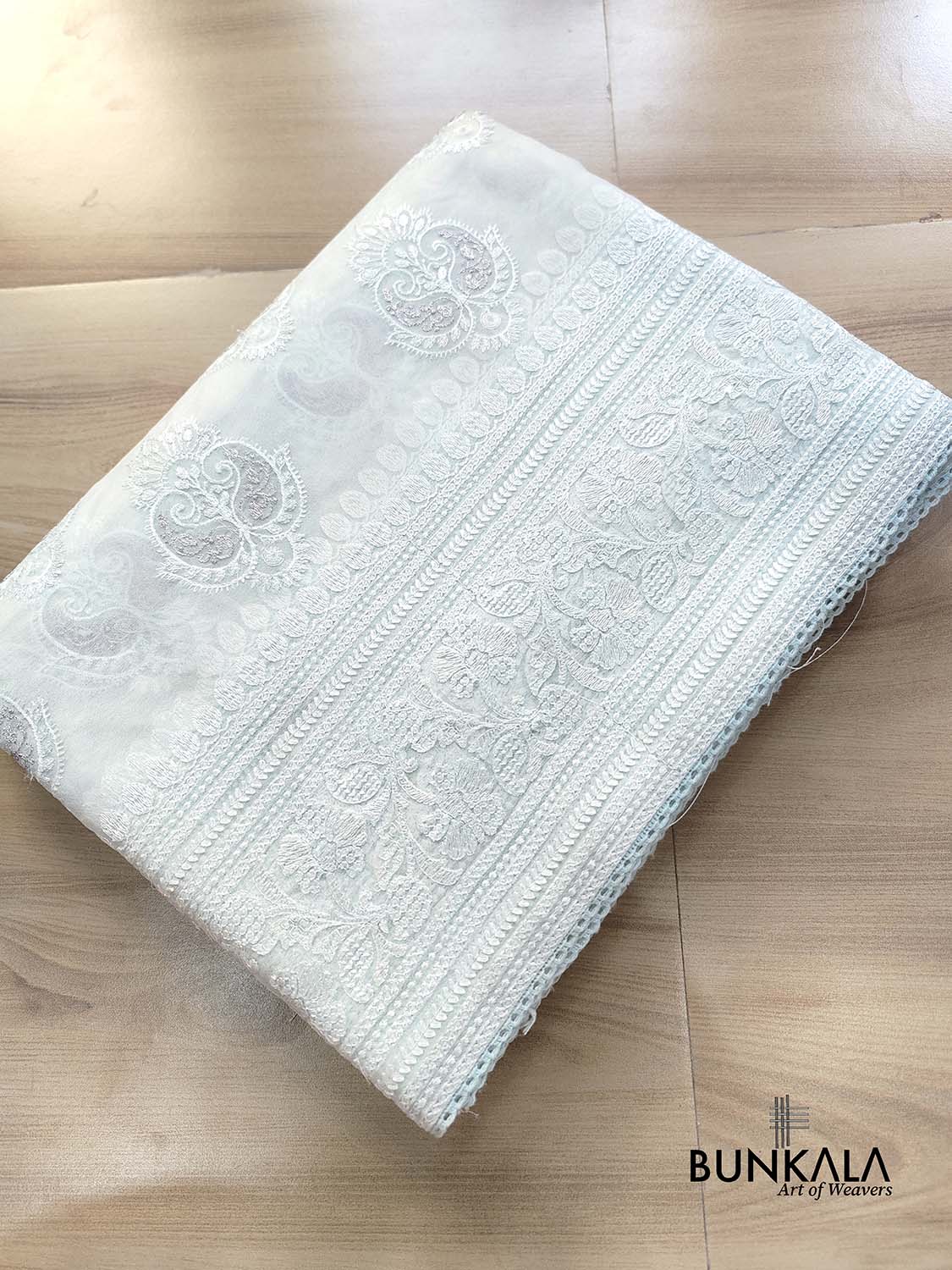 Ice Blue Resham Embroidered Banarasi Organza Saree