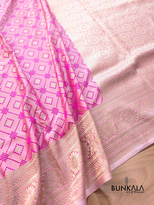 Orchid Pink Jamewar Weaved Geometric Design Banarasi Mashru Silk Saree
