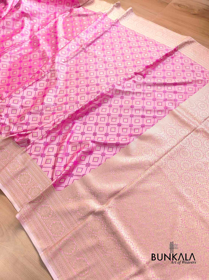 Orchid Pink Jamewar Weaved Geometric Design Banarasi Mashru Silk Saree