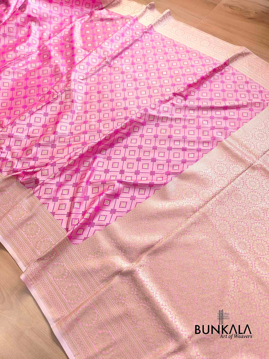 Orchid Pink Jamewar Weaved Geometric Design Banarasi Mashru Silk Saree