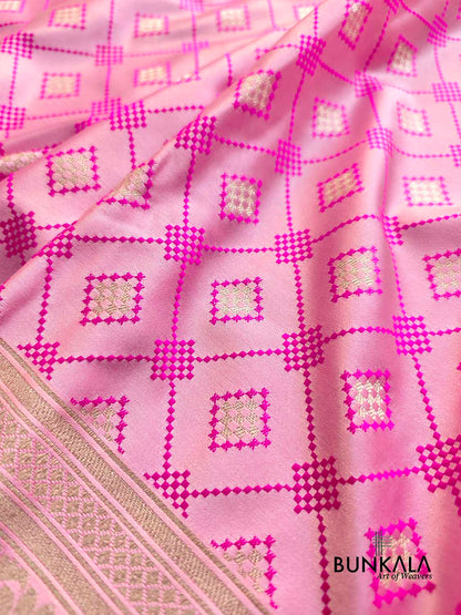 Orchid Pink Jamewar Weaved Geometric Design Banarasi Mashru Silk Saree