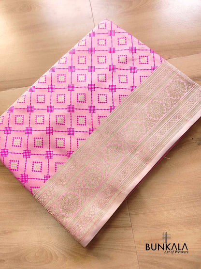 Orchid Pink Jamewar Weaved Geometric Design Banarasi Mashru Silk Saree