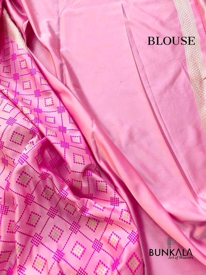Orchid Pink Jamewar Weaved Geometric Design Banarasi Mashru Silk Saree