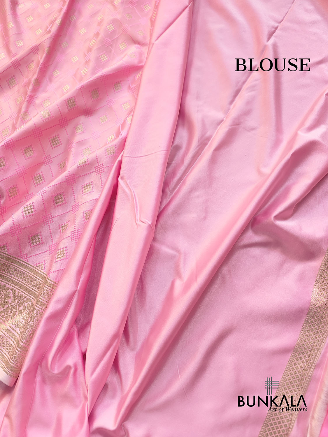 Rose Pastel Pink Jamewar Weaved Geometric Design Banarasi Mashru Silk Saree