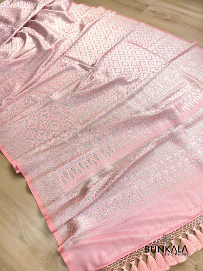 Blush Pink Brocade Weaved Banarasi Mashru Silk Saree