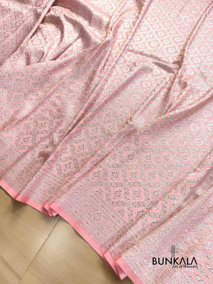 Blush Pink Brocade Weaved Banarasi Mashru Silk Saree