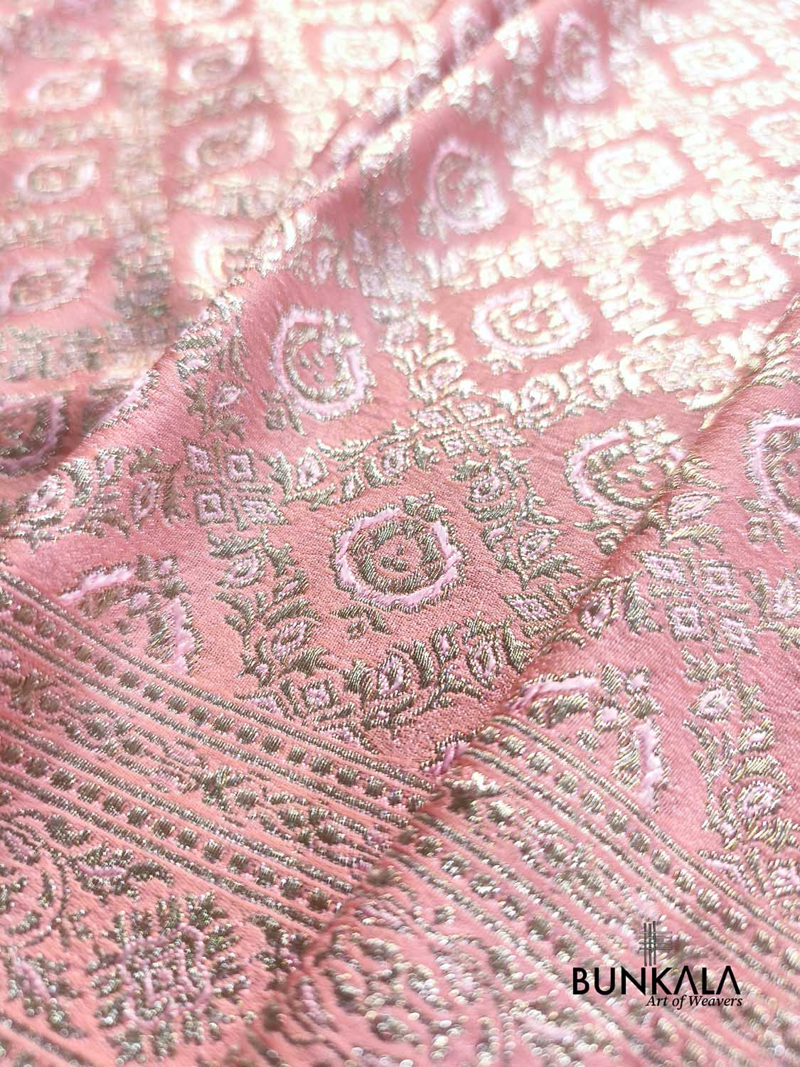 Blush Pink Brocade Weaved Banarasi Mashru Silk Saree