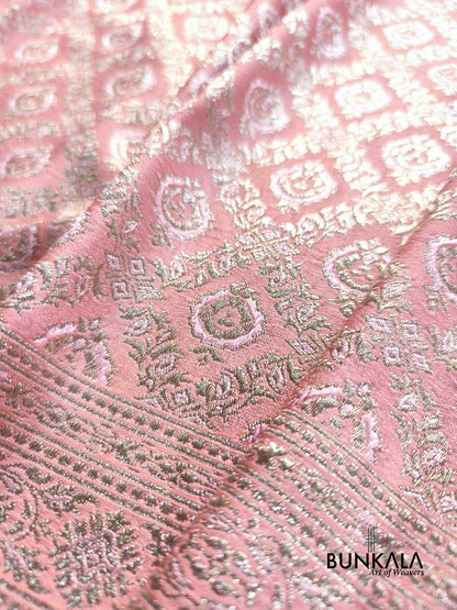 Blush Pink Brocade Weaved Banarasi Mashru Silk Saree
