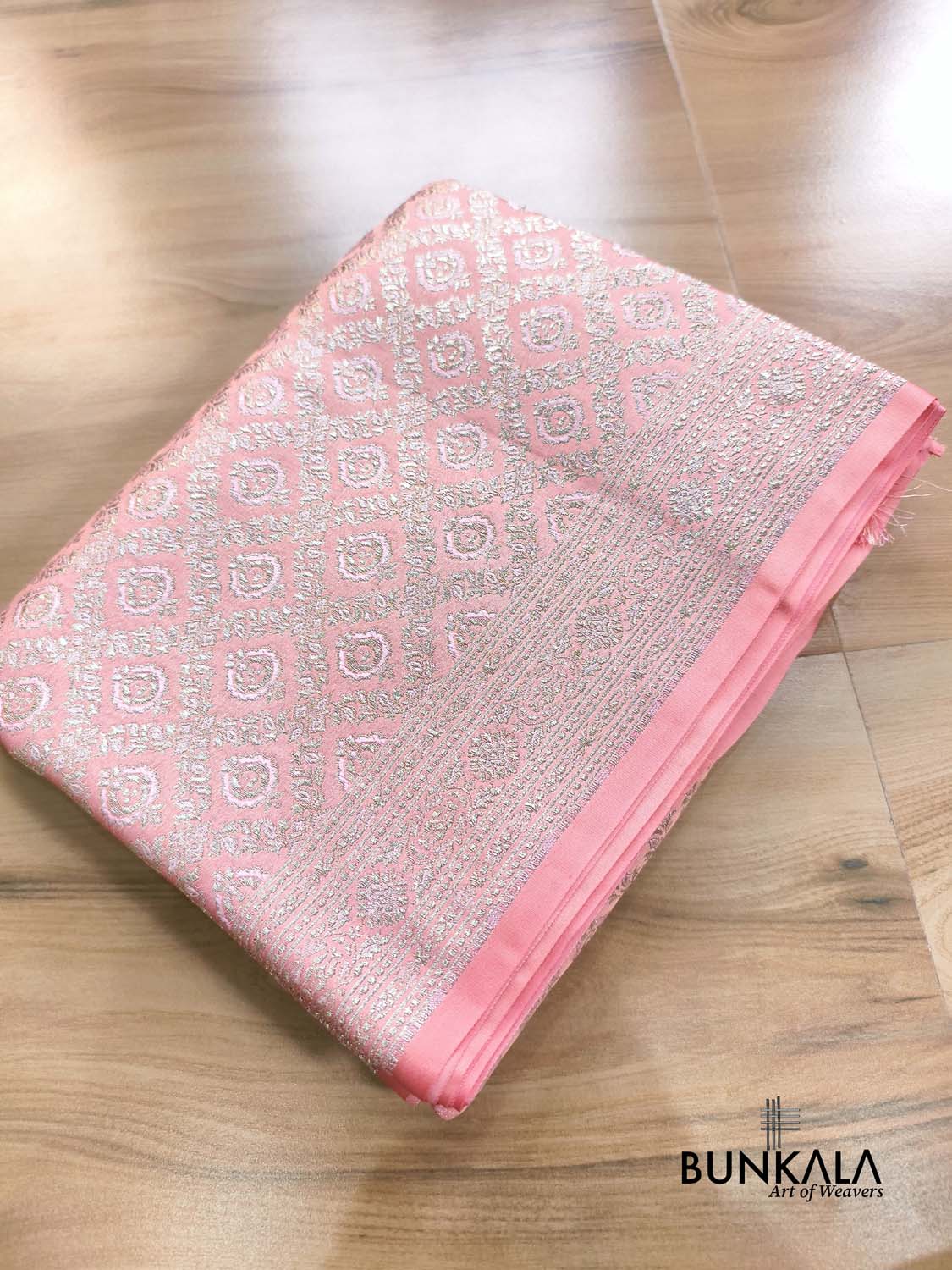 Blush Pink Brocade Weaved Banarasi Mashru Silk Saree
