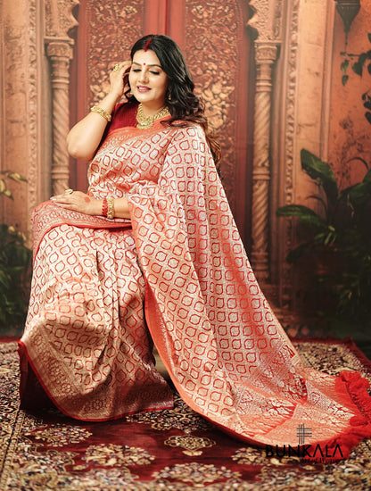 Traditional Bridal Maroon Brocade Weaved Banarasi Mashru Silk Saree