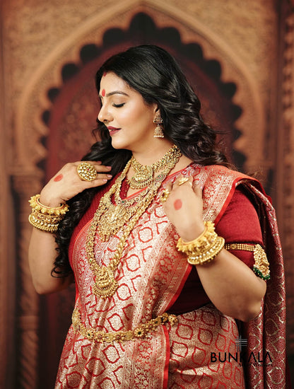 Traditional Bridal Maroon Brocade Weaved Banarasi Mashru Silk Saree
