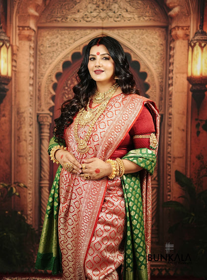 Traditional Bridal Maroon Brocade Weaved Banarasi Mashru Silk Saree