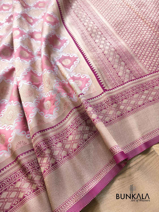 Pink Traditional Sona Rupa Jaal Weaved Banarasi Silk Saree
