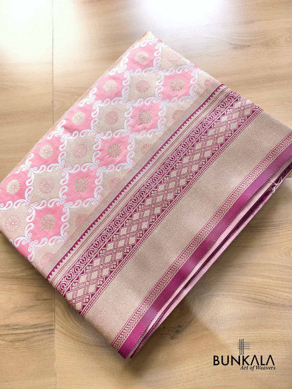 Pink Traditional Sona Rupa Jaal Weaved Banarasi Silk Saree