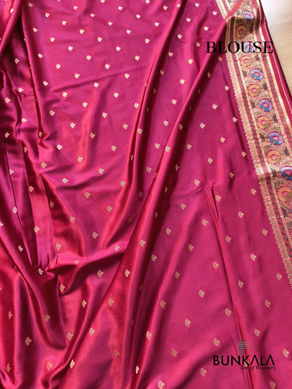 Reddish Pink Rangkat Jamewar Mughal Pattern Weaved Banarasi Mashru Silk Saree