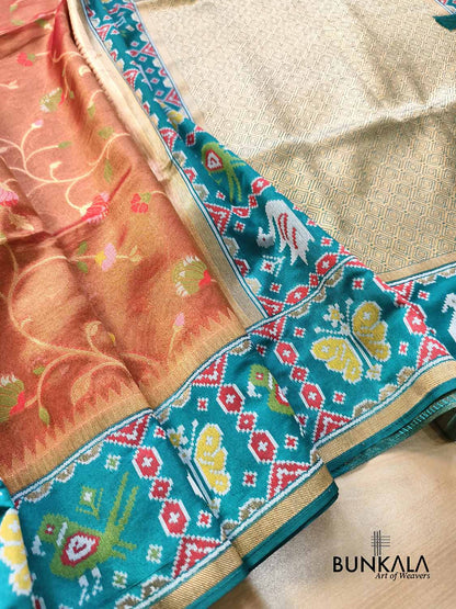 Masterpiece Red Patola Banarasi Floral Jaal Meenakari Weaved Tissue Saree