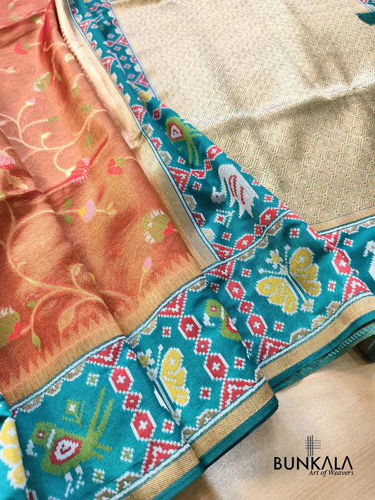 Masterpiece Red Patola Banarasi Floral Jaal Meenakari Weaved Tissue Saree