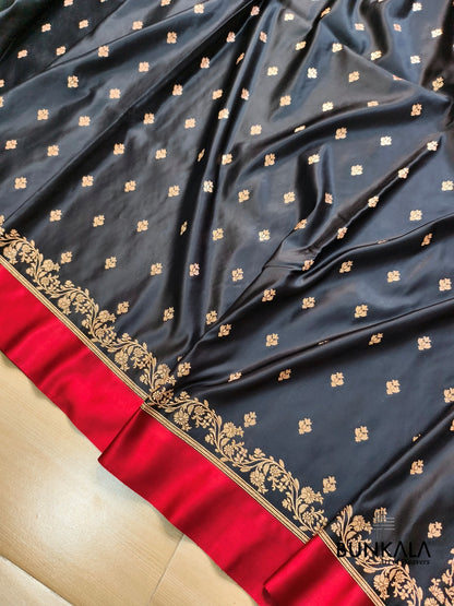 Black with Red Contrast Buti Banarasi Mashru Silk Saree