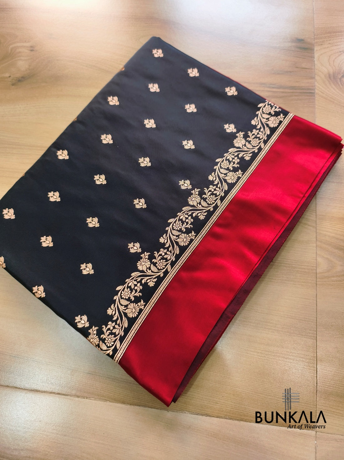 Black with Red Contrast Buti Banarasi Mashru Silk Saree