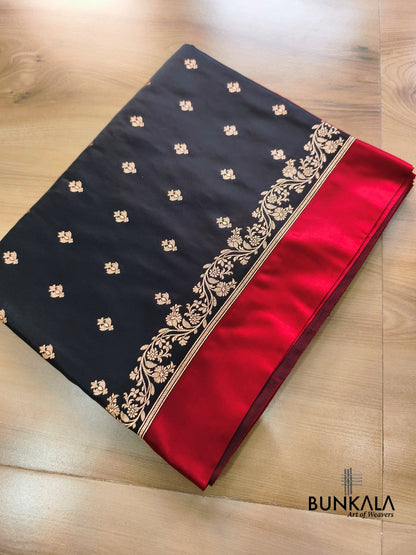 Black with Red Contrast Buti Banarasi Mashru Silk Saree