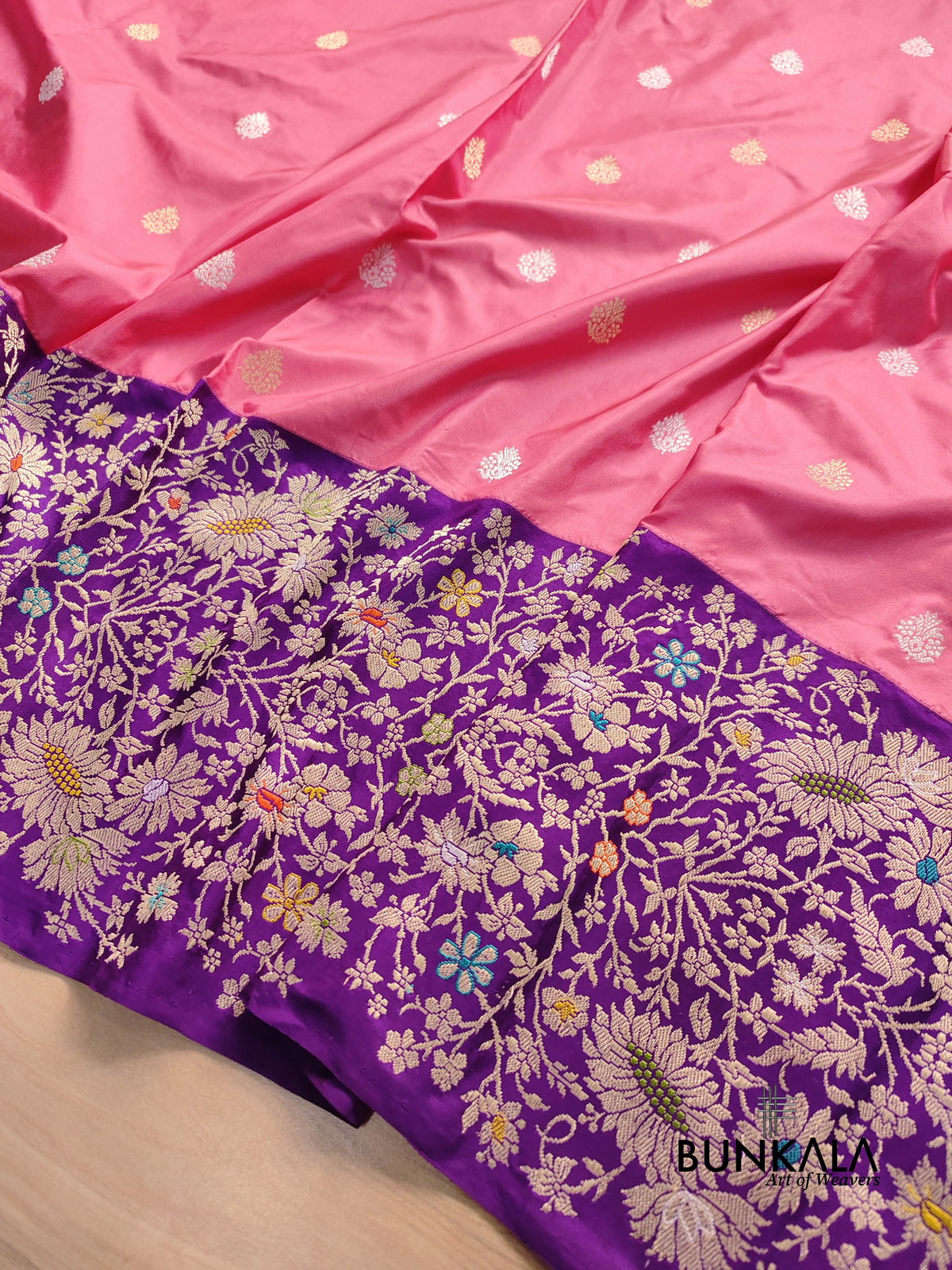 Shop Pink Pure Katan Silk Kadwa Handweaved Meenakari Banarasi Saree ...
