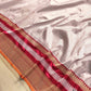 Metallic Grey Pure Katan Silk Checks Design Kadwa Handweaved with Contrast Red Kadiyal Border Banarasi Saree