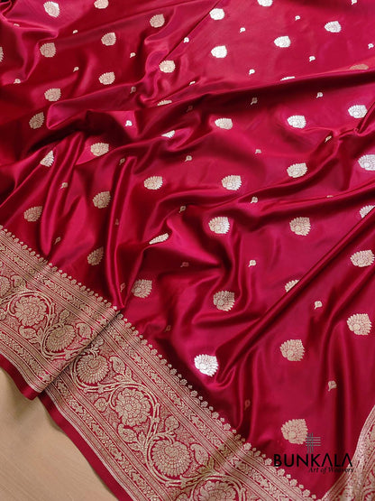 Bridal Maroon Soft Mashru Silk Allover Small Buti Weaved Banarasi Saree