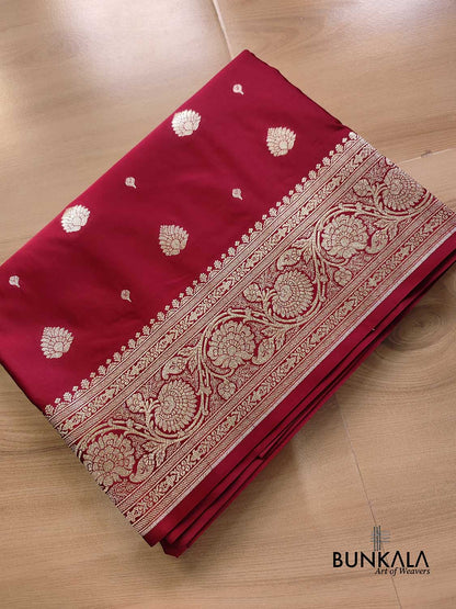 Bridal Maroon Soft Mashru Silk Allover Small Buti Weaved Banarasi Saree