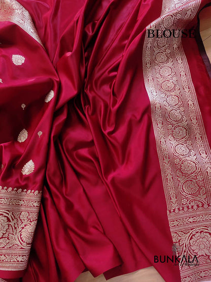 Bridal Maroon Soft Mashru Silk Allover Small Buti Weaved Banarasi Saree