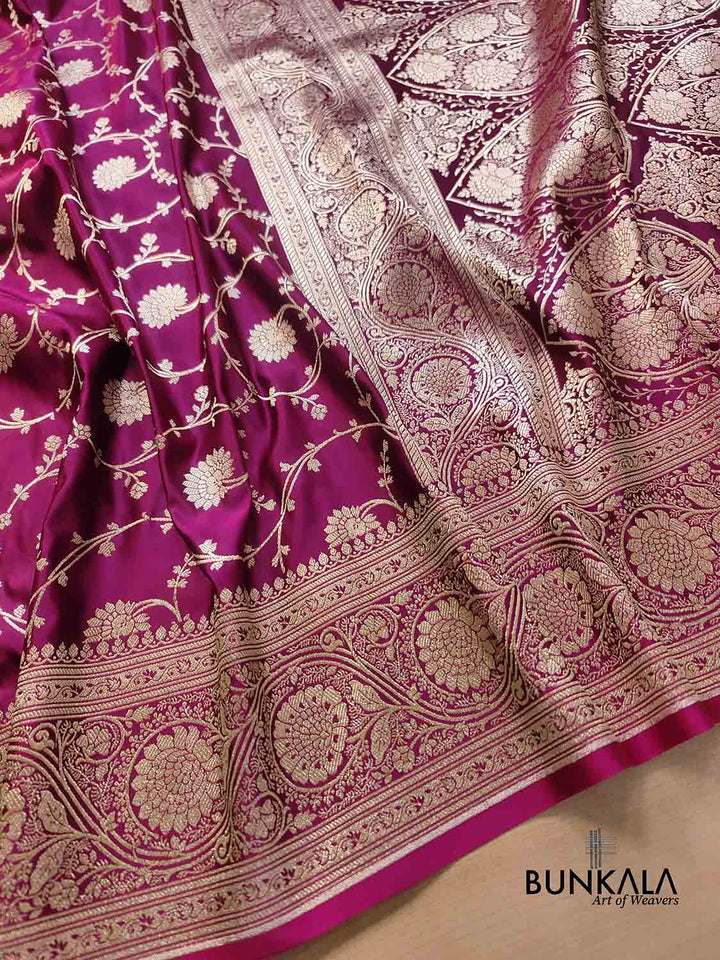 Banarasi Mashru Katan Silk Saree in Pink and Magenta with Contrast Blouse Piece – Women’s Festive Wear