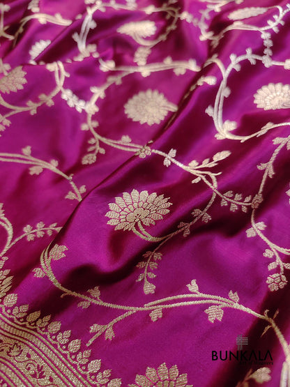 Magenta Pink Soft Mashru Silk Allover Floral Jaal Design Weaved Banarasi Saree