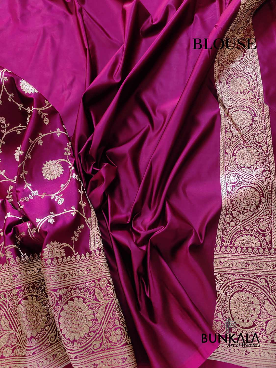 Magenta Pink Soft Mashru Silk Allover Floral Jaal Design Weaved Banarasi Saree