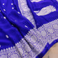 Royal Blue Allover Silver Zari Buti Banarasi Pure Khaddi Chiffon Saree