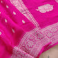 Hot Pink Allover Silver Zari Buti Handloom Banarasi Pure Khaddi Chiffon Saree