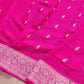 Hot Pink Allover Silver Zari Buti Handloom Banarasi Pure Khaddi Chiffon Saree