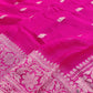 Hot Pink Allover Silver Zari Buti Handloom Banarasi Pure Khaddi Chiffon Saree