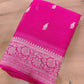 Hot Pink Allover Silver Zari Buti Handloom Banarasi Pure Khaddi Chiffon Saree