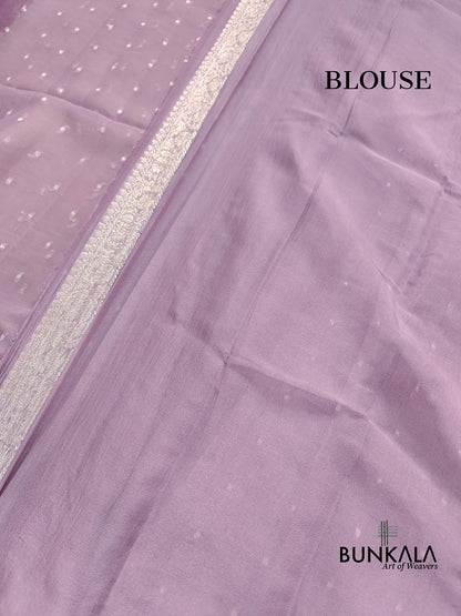 Mauve Purple Allover Silver Zari Buti Banarasi Pure Khaddi Chiffon Saree