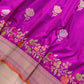 Hot Pink Meenakari Silver Gold Rose Buti Handloom Banarasi Pure Katan Silk Saree