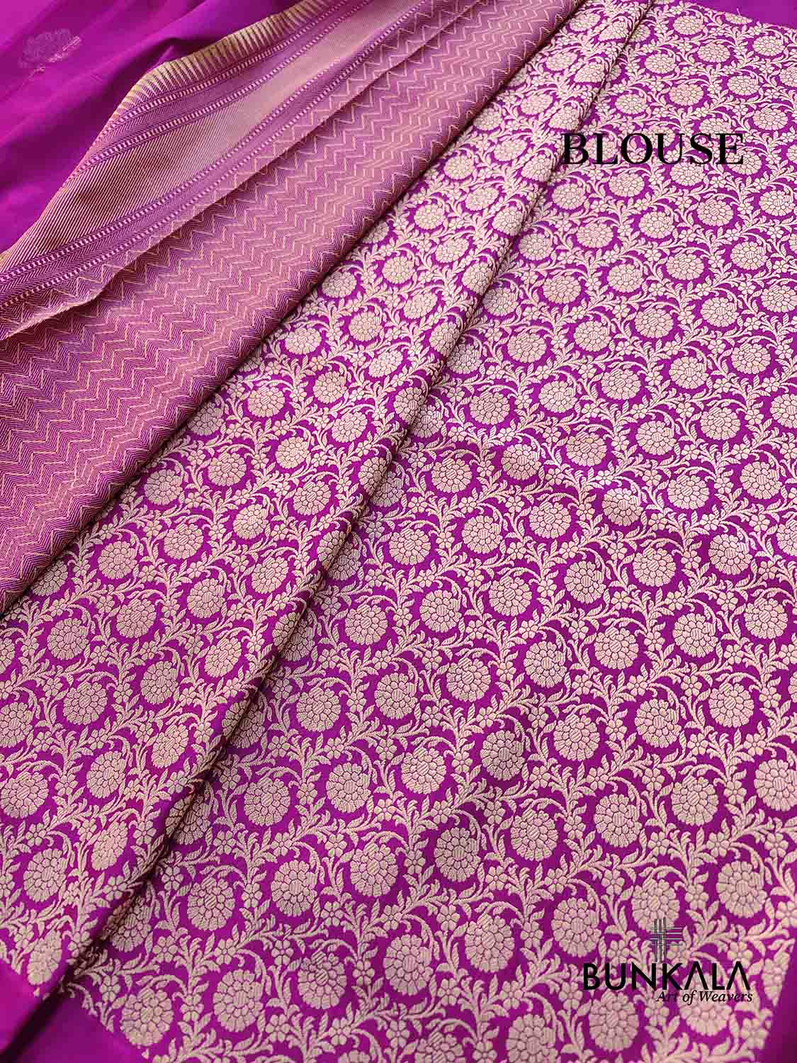 Hot Pink Meenakari Silver Gold Rose Buti Handloom Banarasi Pure Katan Silk Saree