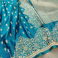 Blue Jharokha Border Handloom Banarasi Pure Mashru Satin Saree