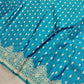 Blue Jharokha Border Handloom Banarasi Pure Mashru Satin Saree