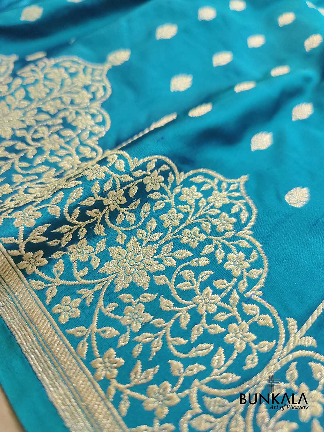 Blue Jharokha Border Handloom Banarasi Pure Mashru Satin Saree