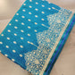 Blue Jharokha Border Handloom Banarasi Pure Mashru Satin Saree