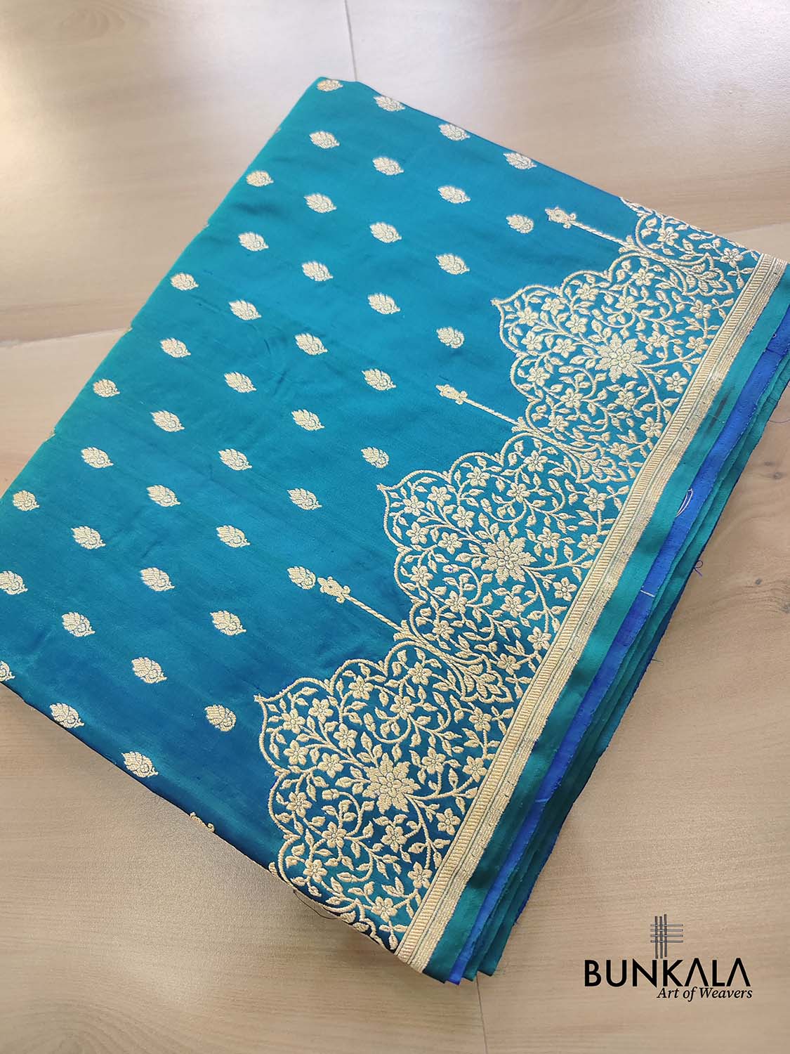 Blue Jharokha Border Handloom Banarasi Pure Mashru Satin Saree